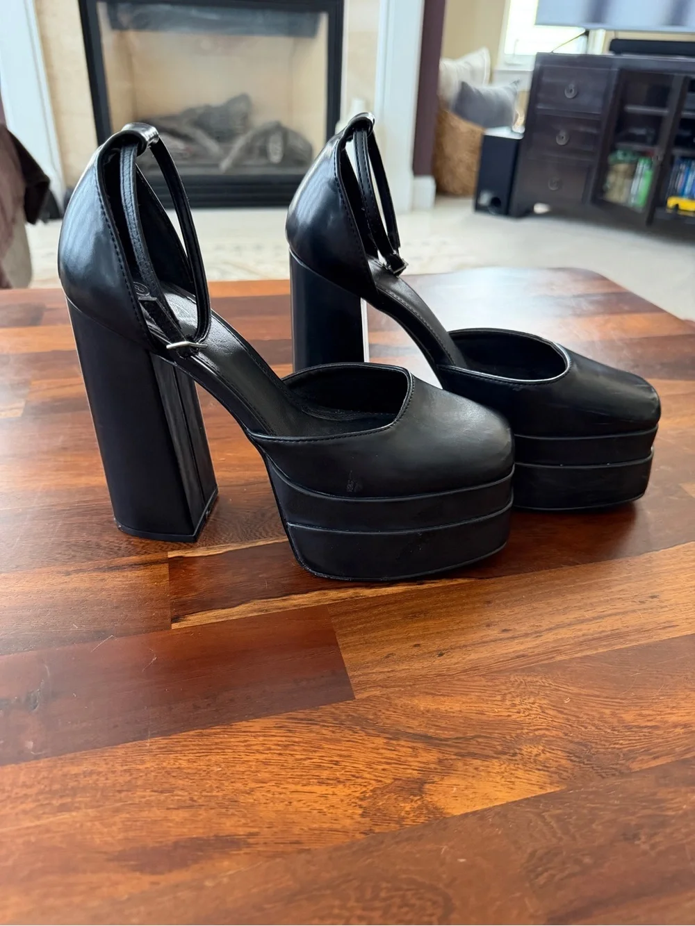 SHEIN Black Platform Mary Jane Heels with Ankle Strap